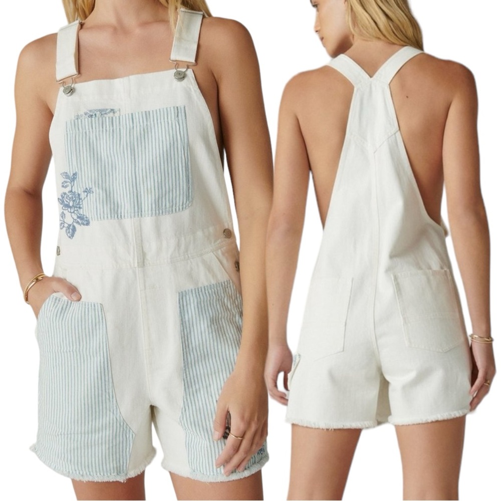 Lucky Laura Ashley Embroidered Shortall Overall Shorts White XS